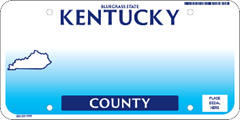 Kentucky also issues standard motorcycle license plates with a white background, "KENTUCKY" screened in large fonts on top, and "MOTORCYCLE" screened in smaller fonts on the bottom. Both words are printed in black color. Also, the state issues a standard license plate for farmers producing crops, livestock, or dairy products. The license plate has a predominantly white color. However, it contains the text "KENTUCKY" screened in blue and "FARM" inscribed in yellow, outlined in blue. It also includes logos of the Kentucky Proud program and the FFA and 4-H organizations.