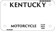 Kentucky also issues standard motorcycle license plates with a white background, "KENTUCKY" screened in large fonts on top, and "MOTORCYCLE" screened in smaller fonts on the bottom. Both words are printed in black color. Also, the state issues a standard license plate for farmers producing crops, livestock, or dairy products. The license plate has a predominantly white color. However, it contains the text "KENTUCKY" screened in blue and "FARM" inscribed in yellow, outlined in blue. It also includes logos of the Kentucky Proud program and the FFA and 4-H organizations.