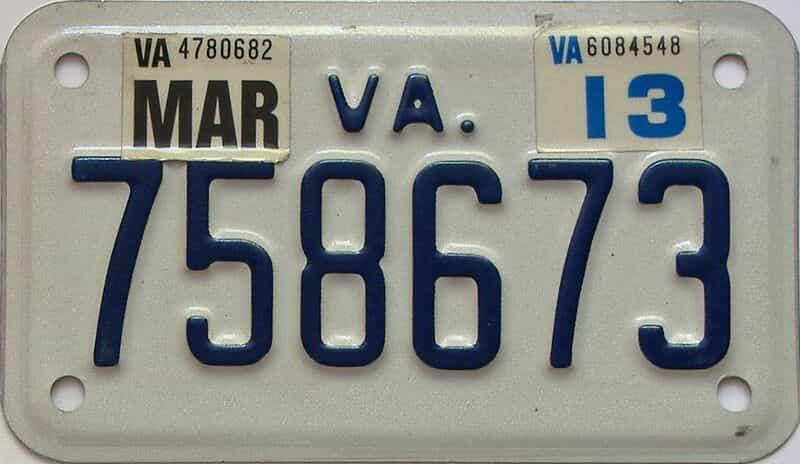 Photos of standard license plates issued to motor vehicles in Virginia: